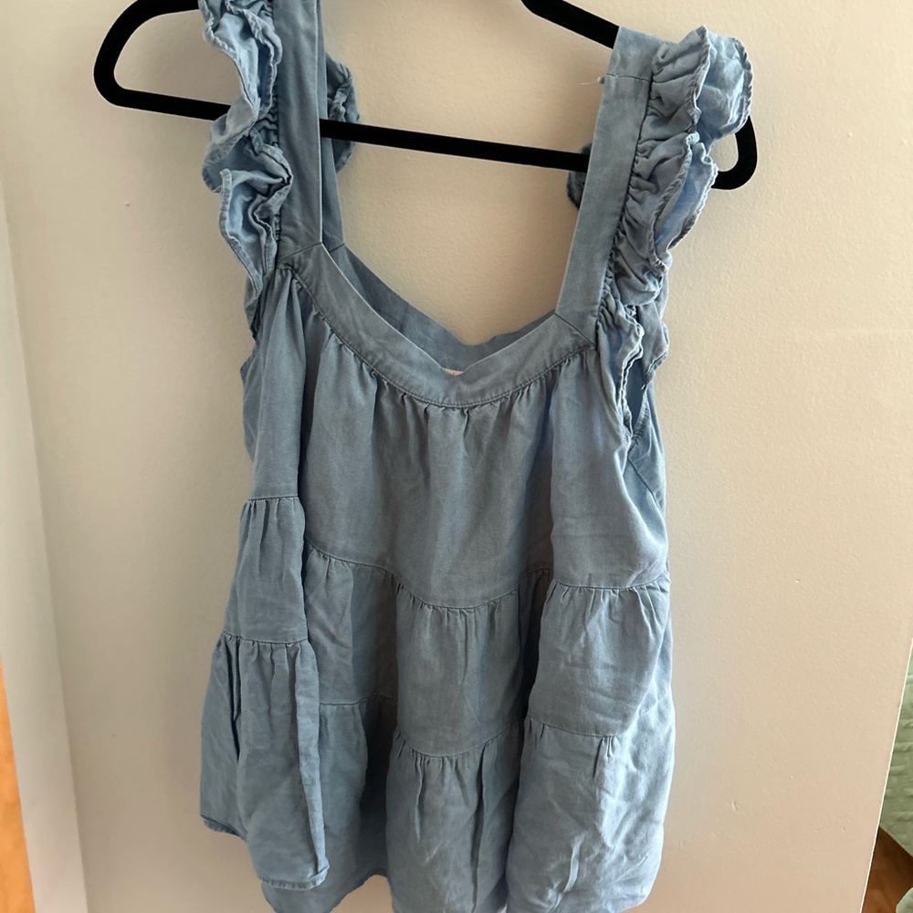 Light Blue Ruffle Sleeve Tiered Tank Top